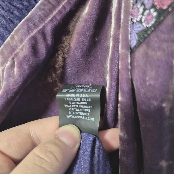 Anna Sui Shimmery Mulberry Purple Crushed Velvet Embroidered Faux Fur Maxi Dress - Picture 13 of 13
